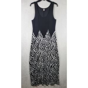Whimsigoth XL Maxi Sun Dress Knit Pullover Sleeveless Black White Zebra Animal